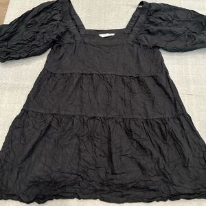 ❤️Hist Pick❤️[L]Beyond Words Black Ballon Sleeves Smocked Neck Tiered Mini Dress